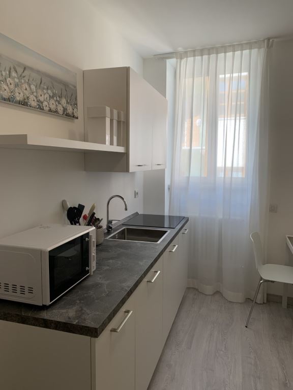 <i>Monolocale</i><span>Monolocale con camera matrimoniale, bagno, stanza angolo cottura e divano-letto, completamente attrezzato.</span>